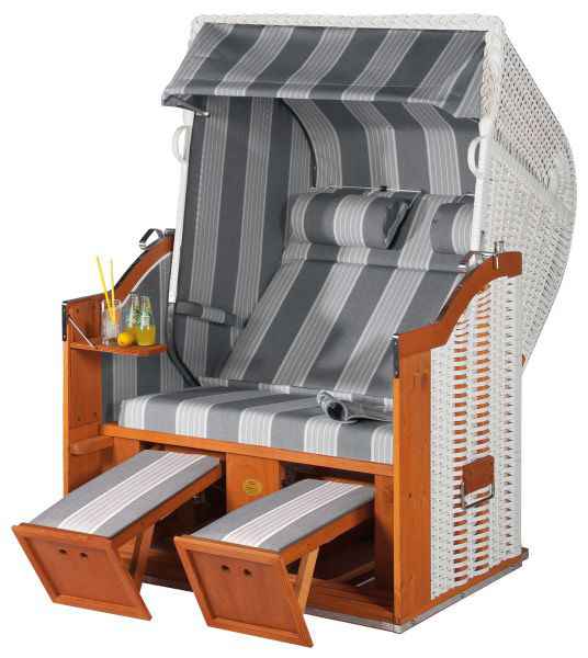 Classic 2-Sitzer Halbliegemodell Kunststoffgeflecht weiß Stoff 114