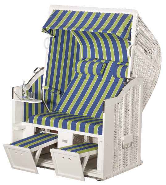 Classic 2-Sitzer Halbliegemodell Kunststoffgeflecht weiß Stoff 11