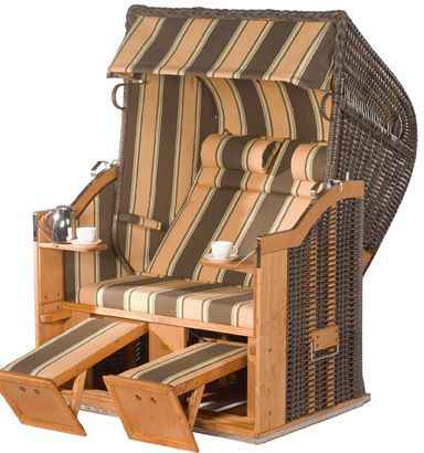 Classic 2-Sitzer Halbliegemodell Kunststoffgeflecht cappuccino Stoff 144