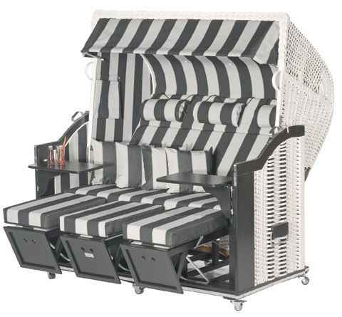 Classic 3-Sitzer Halblieger Kunststoffgeflecht weiß Stoff 93